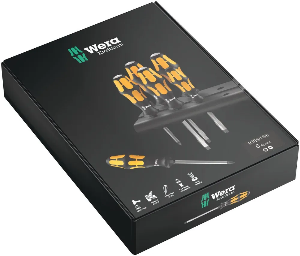 932/918/6 SCHROEVENDRAAIERSET KRAFTFORM WERA: DE SCHROEFBEITEL + HOUDER, 6DELIG