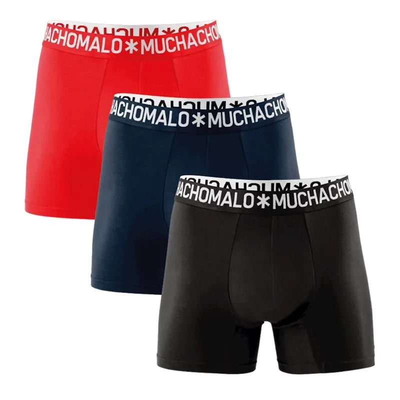 BOXERSHORT MUCHACHOMALO MEN SOLID BLACK RED (3DELIG)