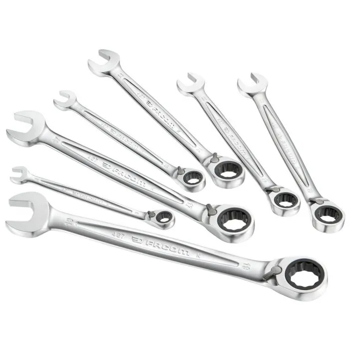 Facom Set standaard ratelringsteeksleutels, metrische maten 467B.J7