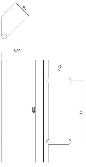 INTERSTEEL DEURGREEP TSCHUIN 500X90X30 HOH 300 MM RVS