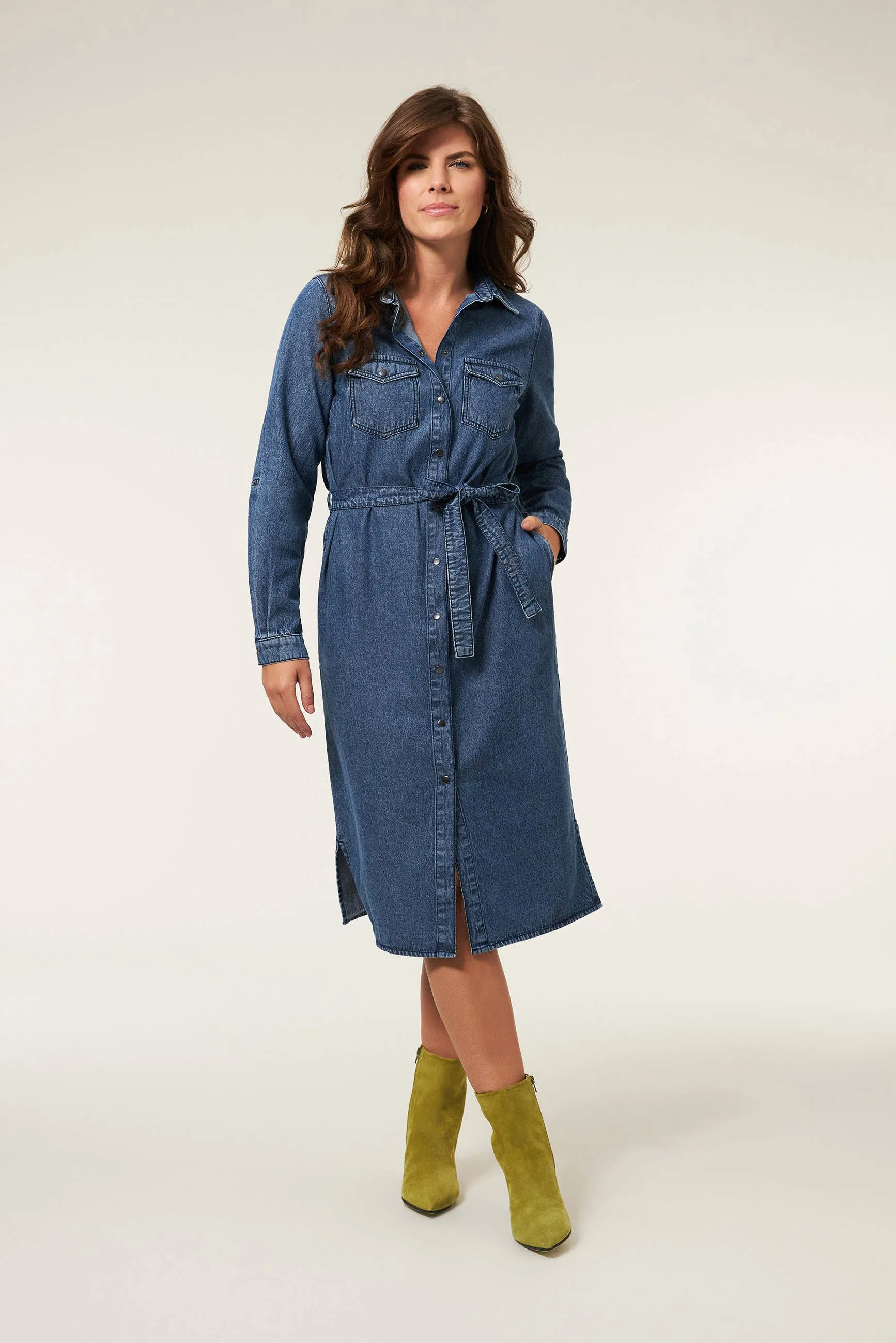 Miss Etam Regulier blousejurk Dunya denim dress dark blue denim  