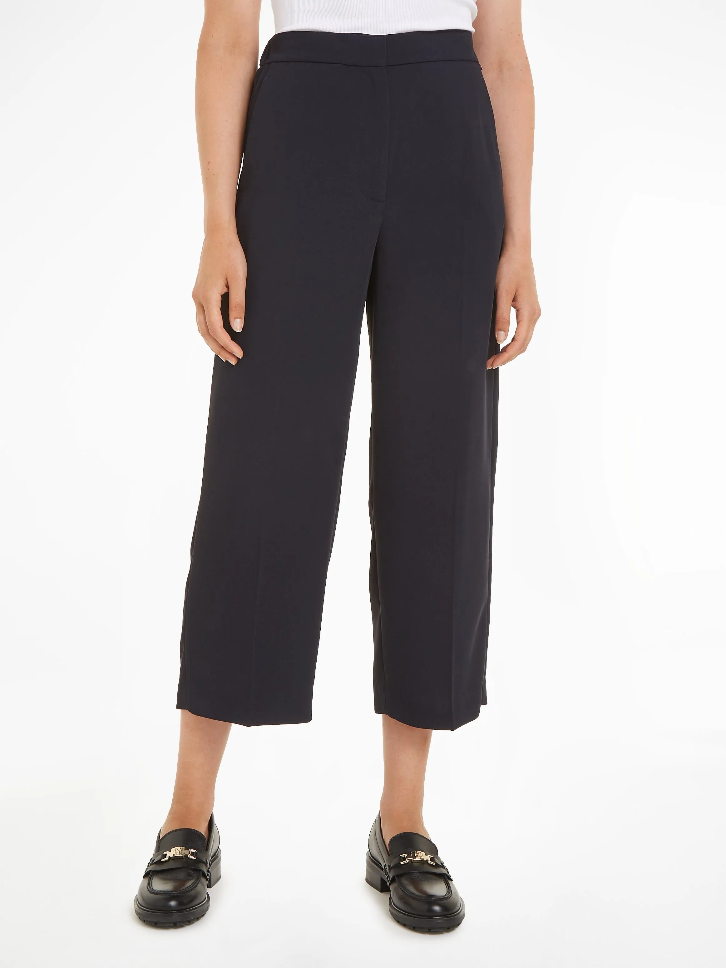 Tommy Hilfiger Persplooibroek FLUID TWILL WIDE LEG CROP
