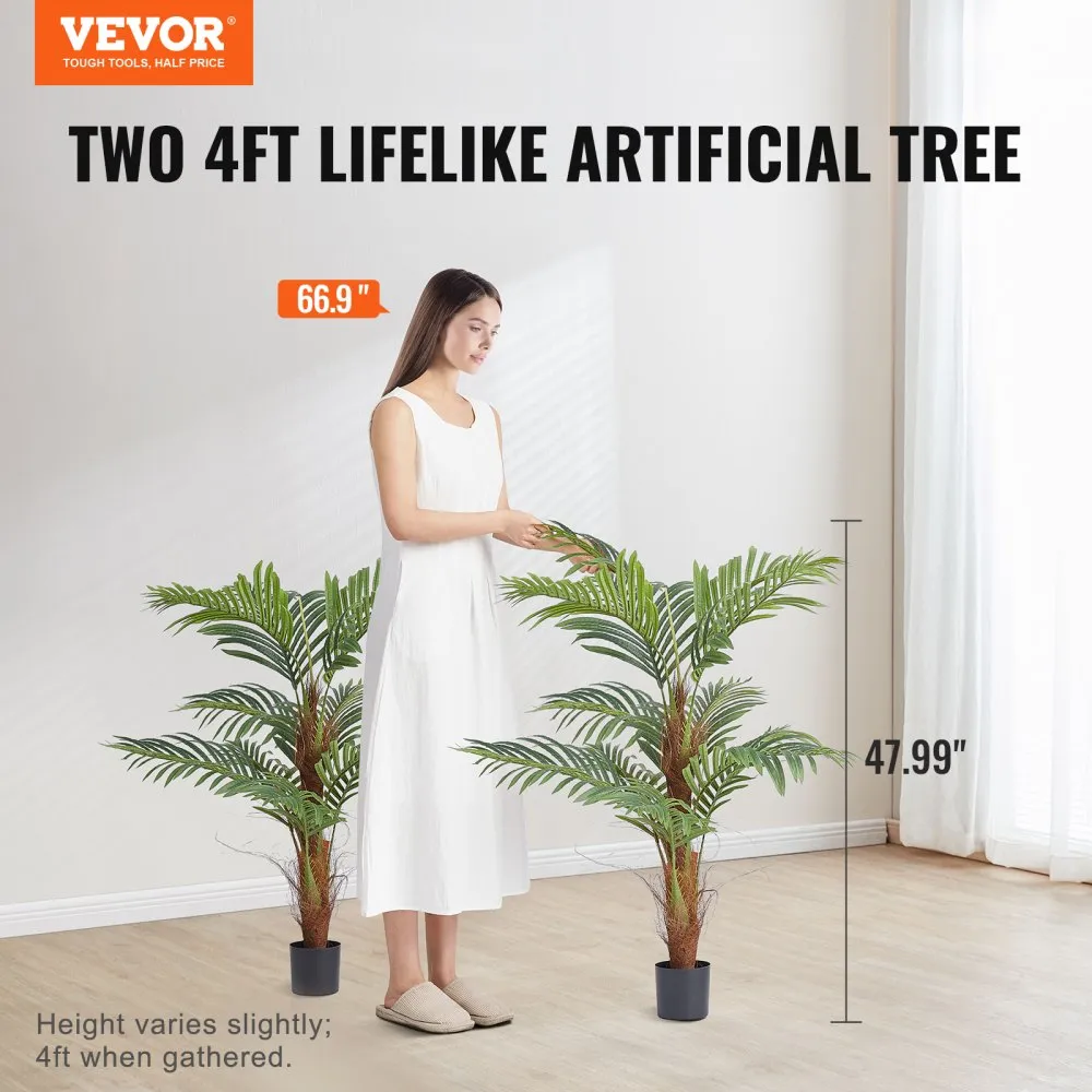 VEVOR 2x Areca Catechu Kunstmatige 800x800x1219mm Kunstplant PE Kunstplanten Plastic Planten in Pot Betelnoot Palm Geurloos Wate