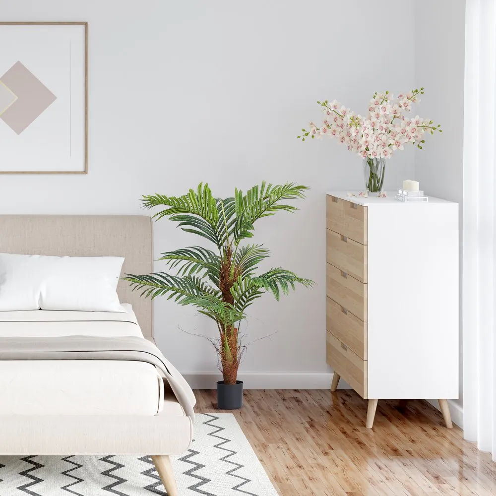 VEVOR 2x Areca Catechu Kunstmatige 800x800x1219mm Kunstplant PE Kunstplanten Plastic Planten in Pot Betelnoot Palm Geurloos Wate