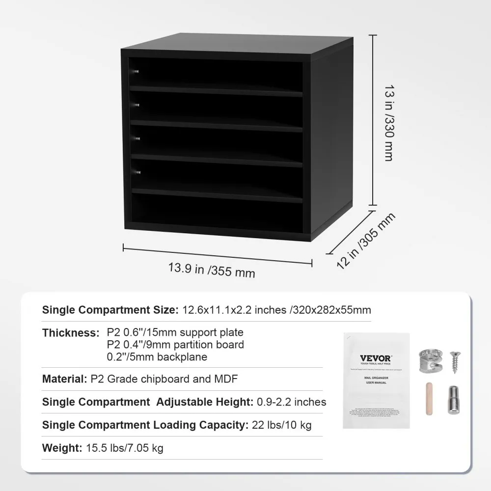 VEVOR 355 X 305 X 330 MM BRIEVENBAK BUREAUORGANIZER, 2,35,6 CM VERSTELBAAR A4 STAPELBAAR LIGGEND, PAPIERLADE, OPSLAG BUREAU AR