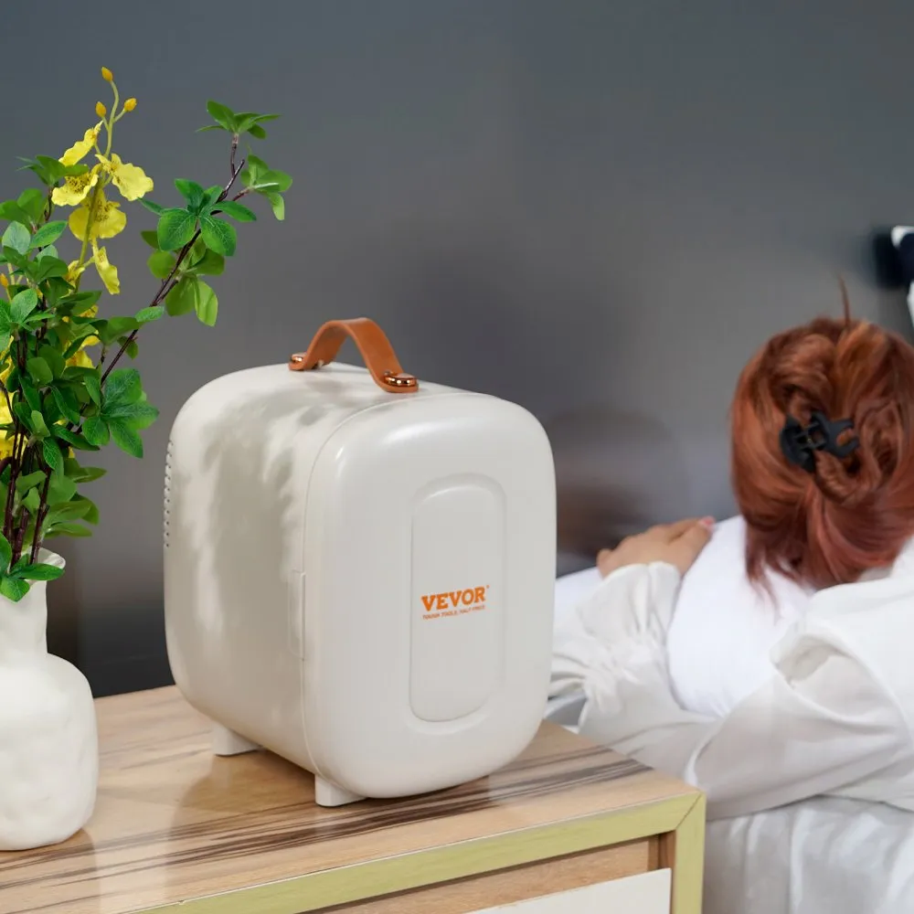 VEVOR 4 L / 6 BLIKJES MINIKOELKAST, 2 IN 1 KLEINE KOELKAST KOEL EN VERWARMINGSFUNCTIE, SLOT COMPACTE DRANKKOELKAST 9V DC / 220V
