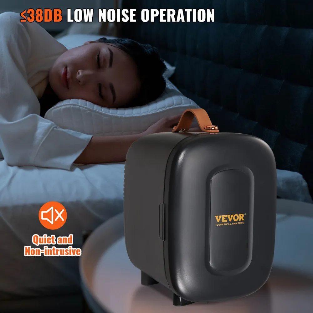 VEVOR 4 L / 6 BLIKKEN MINIKOELKAST, 2 IN 1 KLEINE KOELKAST KOEL EN VERWARMINGSFUNCTIE, SLOT COMPACTE DRANKKOELKAST 9 V DC / 220