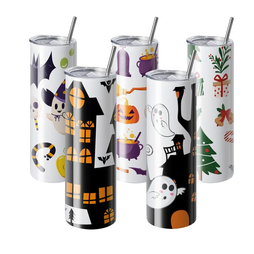 VEVOR 8PACK RECHTE SUBLIMATIEMOKKEN, 32OZ BLANCO MOKKEN, ROESTVRIJSTALEN DUBBELWANDIGE MOKKEN MET RIETJE, DEKSEL, BORSTEL, BODE