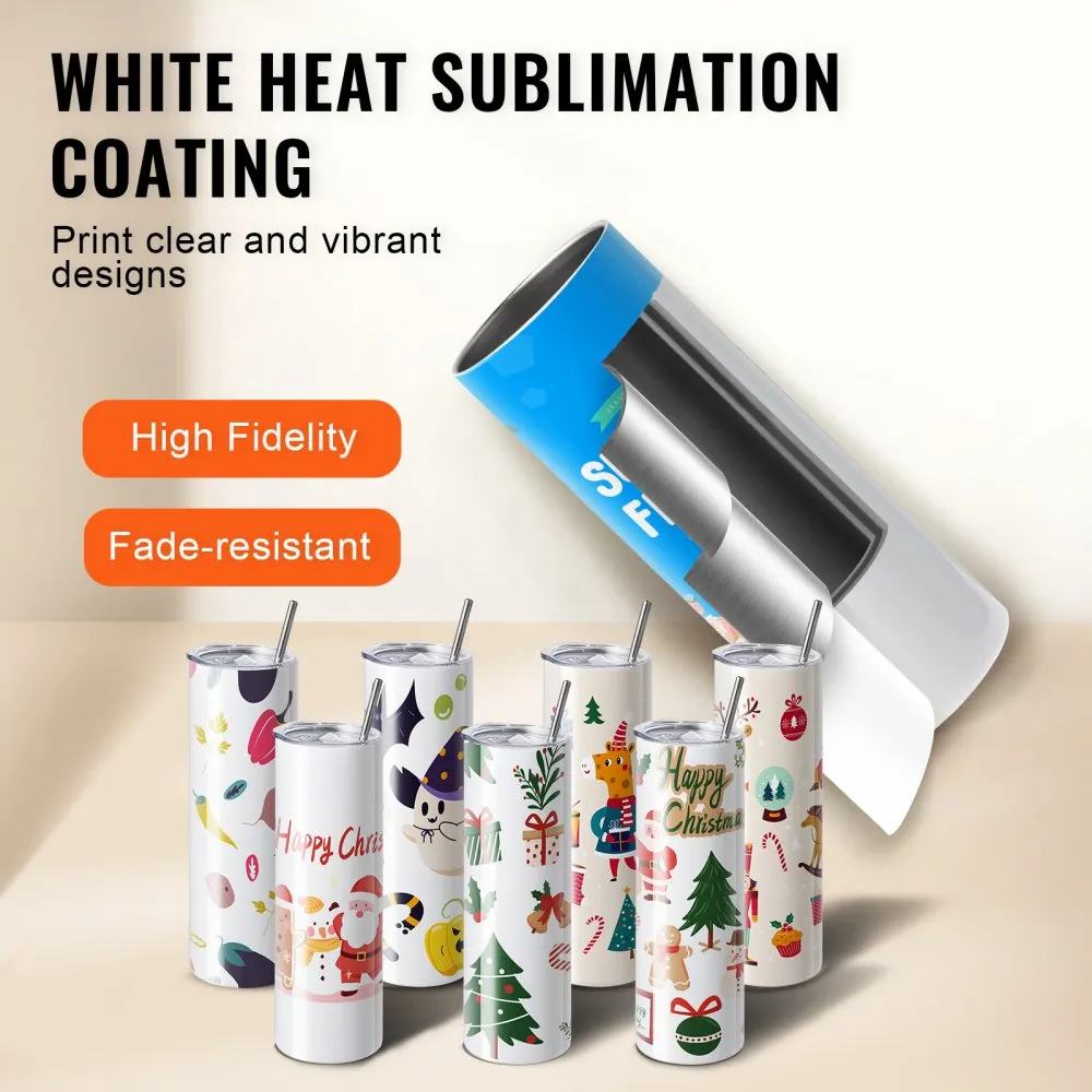 VEVOR 8PACK RECHTE SUBLIMATIEMOKKEN, 32OZ BLANCO MOKKEN, ROESTVRIJSTALEN DUBBELWANDIGE MOKKEN MET RIETJE, DEKSEL, BORSTEL, BODE