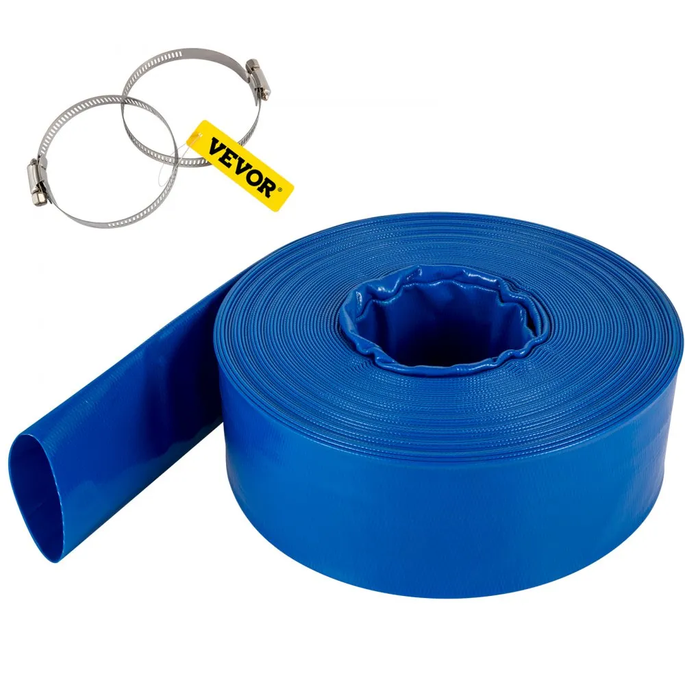 VEVOR AFVOERSLANG, 11/2" X 105', PLATTE SLANG VAN PVCSTOF, ZWARE TERUGSPOELAFVOERSLANG MET KLEMMEN, WEERBESTENDIG EN