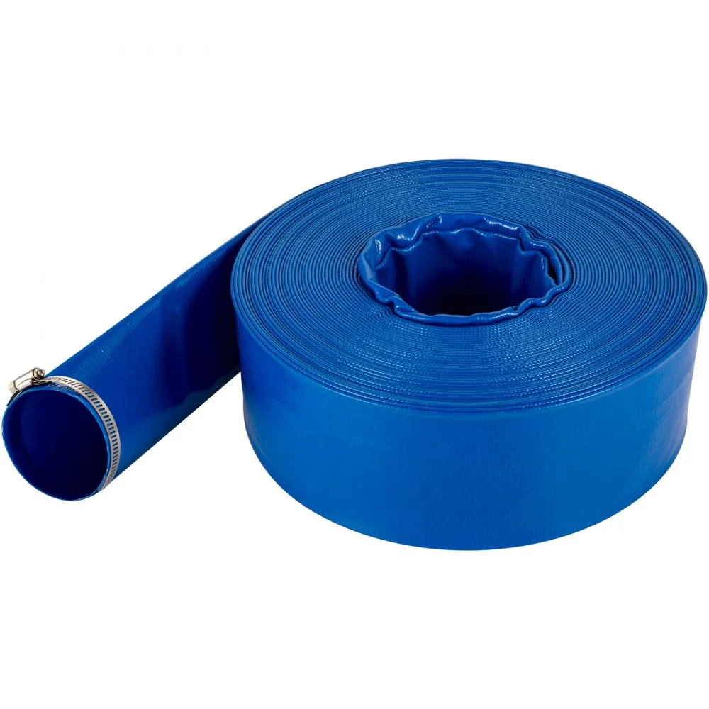 VEVOR AFVOERSLANG, 11/2" X 105', PLATTE SLANG VAN PVCSTOF, ZWARE TERUGSPOELAFVOERSLANG MET KLEMMEN, WEERBESTENDIG EN
