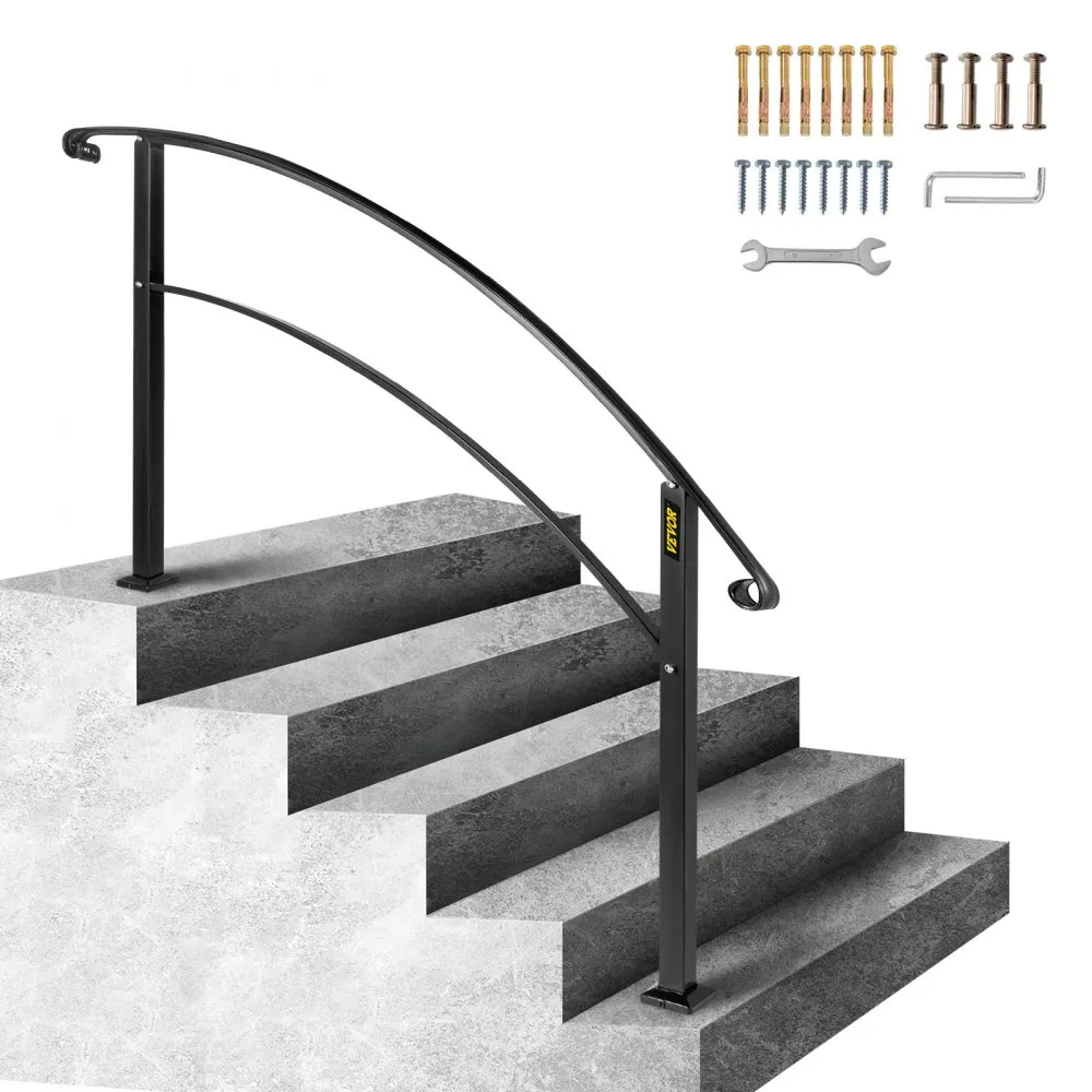 VEVOR BALUSTRADE TRAP SMEEDIJZEREN LEUNING 45 TREDEN TRAP LEUNING 62,5 CM LEUNING RAIL AFSTAND TUSSEN PALEN 120,5 CM OUTDOOR IN
