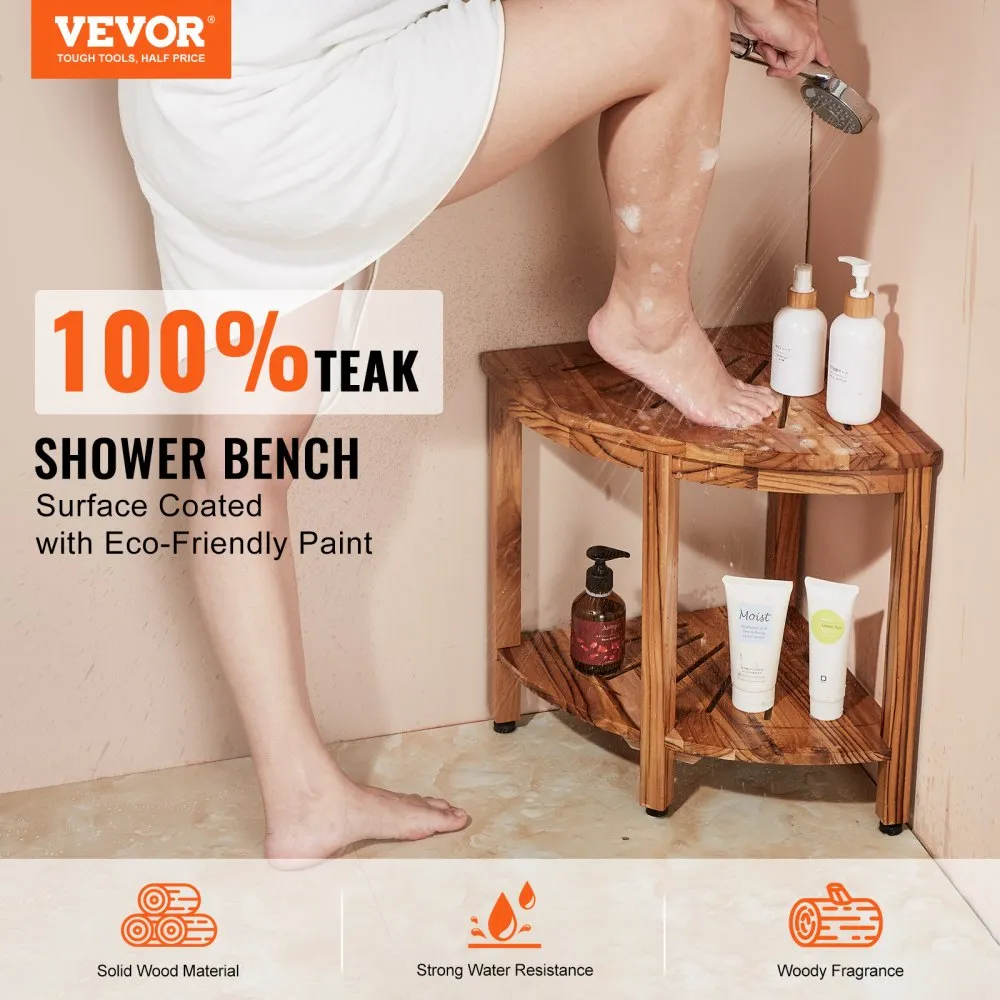 VEVOR Douchebank van teakhout, 47 cm hoog, 100% teakhouten douchebank, schimmelbestendig 227 kg met plank, douchekruk voor binne