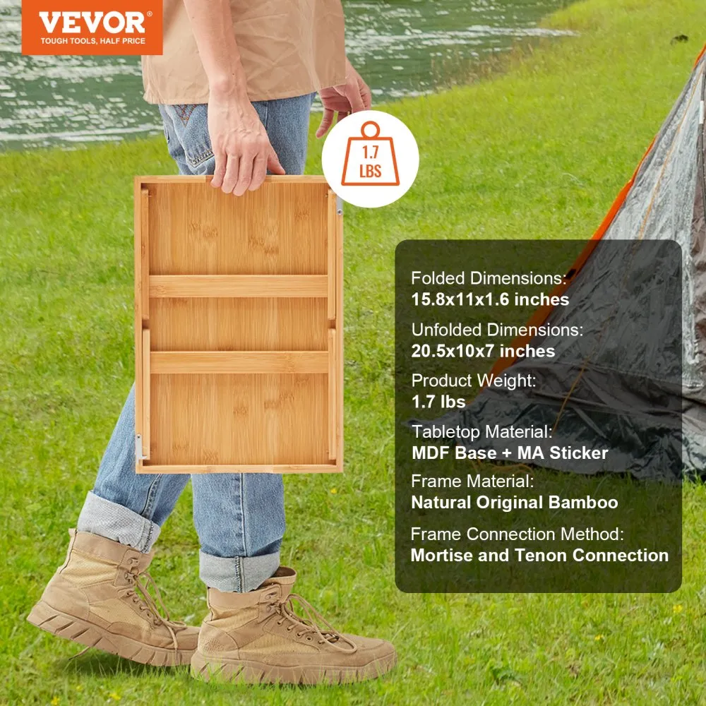 VEVOR Draagbaar 508 x 280 x 175 mm Bedblad Dienblad Ontbijtblad Bamboe met inklapbare voeten Ontbijt op bed Bamboe & MDF Opv