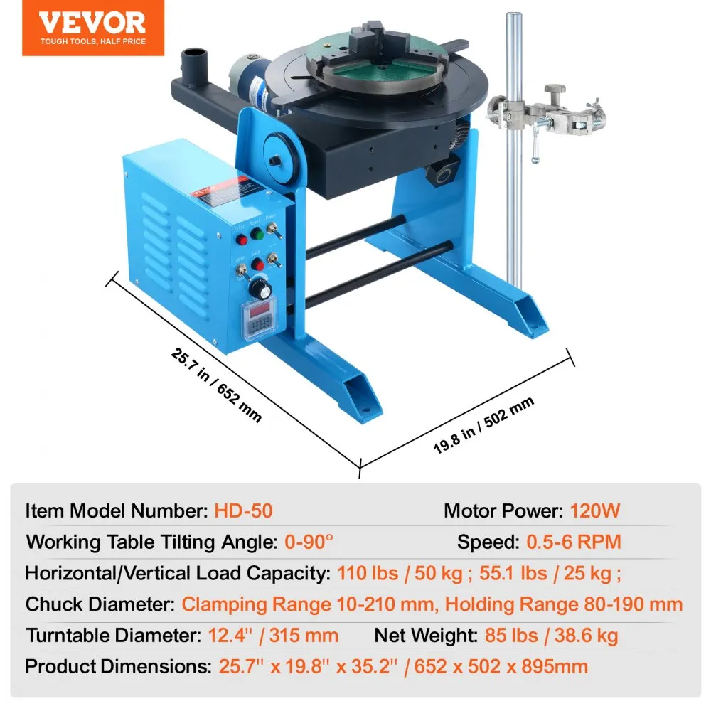 VEVOR DRAAITAFEL VOOR LASSEN 120 W LASPOSITIONEERDER 0,56 RPM MANIPULATOR 25 KG (HORIZONTAAL)/50 KG (VERTICAAL) DRAAITAFEL 090