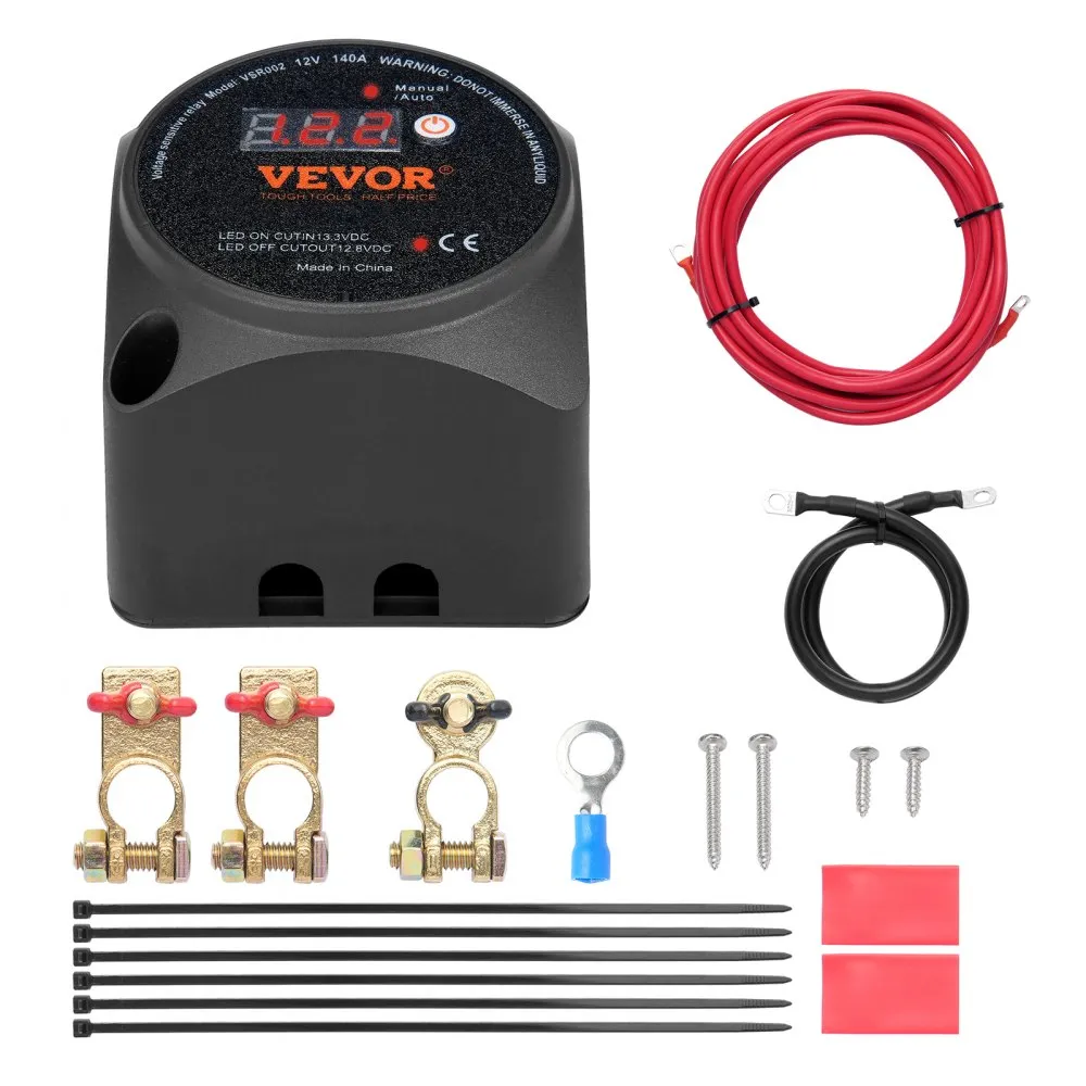 VEVOR DUAL BATTERY ISOLATOR RELAY 12V 140A HANDMATIGE AUTOMATISCHE MODUS SPANNINGSGEVOELIG VSRRELAIS MET LCDSCHERM VOOR ATV UT
