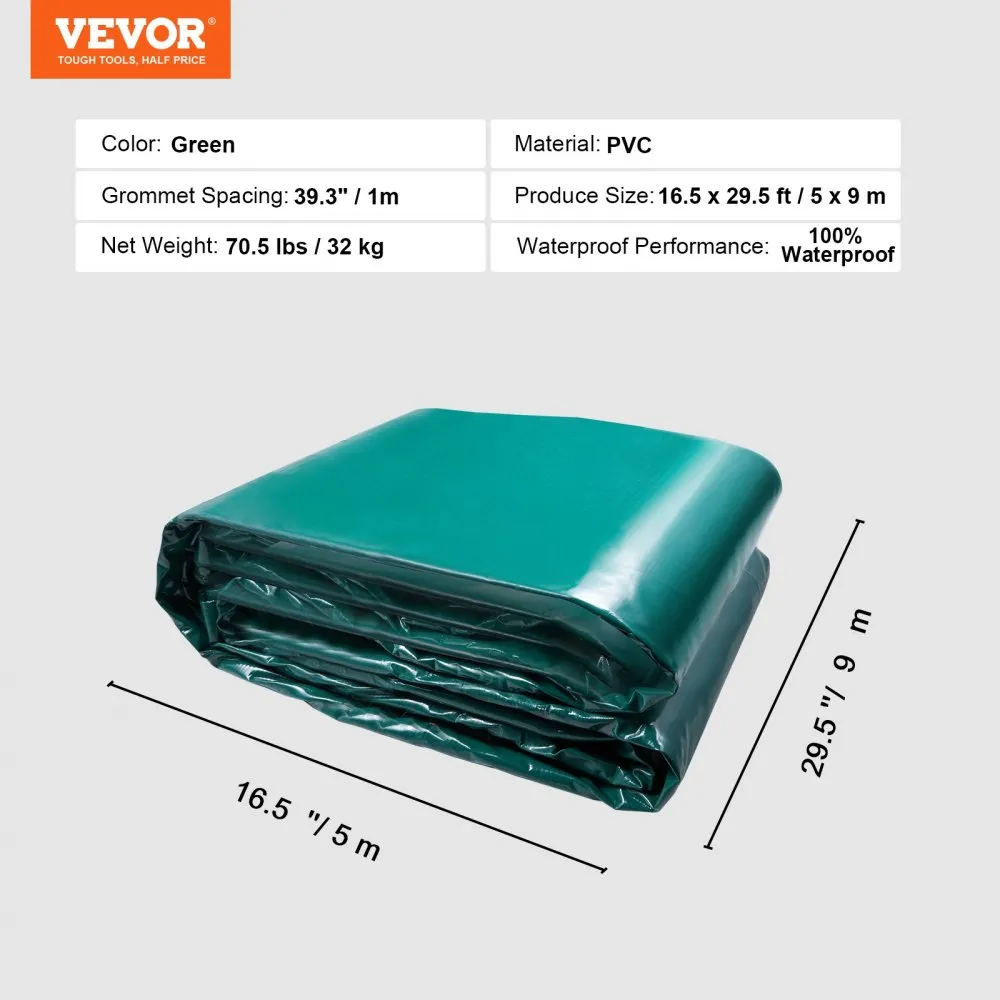 VEVOR GROEN ZEILDOEK MET OOGJES 5X9M STOFFEN ZEILDOEK PVC ZEILDOEK BESCHERMZEIL 100% WATERDICHT UVBESTENDIG SCHEURVAST HOUTEN Z