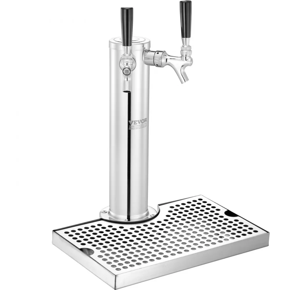 VEVOR KEGERATOR TOWER KIT, BIEROMBOUWSET MET 2 KRANEN, ROESTVRIJSTALEN BIERTORENDISPENSER MET DUBBELE METER W21.8 REGELAAR EN S