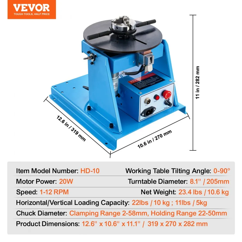 VEVOR LASDRAAITAFEL 20 W LASPOSITIONEERDER 112 RPM MANIPULATOR 10 KG (HORIZONTAAL)/5 KG (VERTICAAL) DRAAITAFEL 090° KANTELHOEK