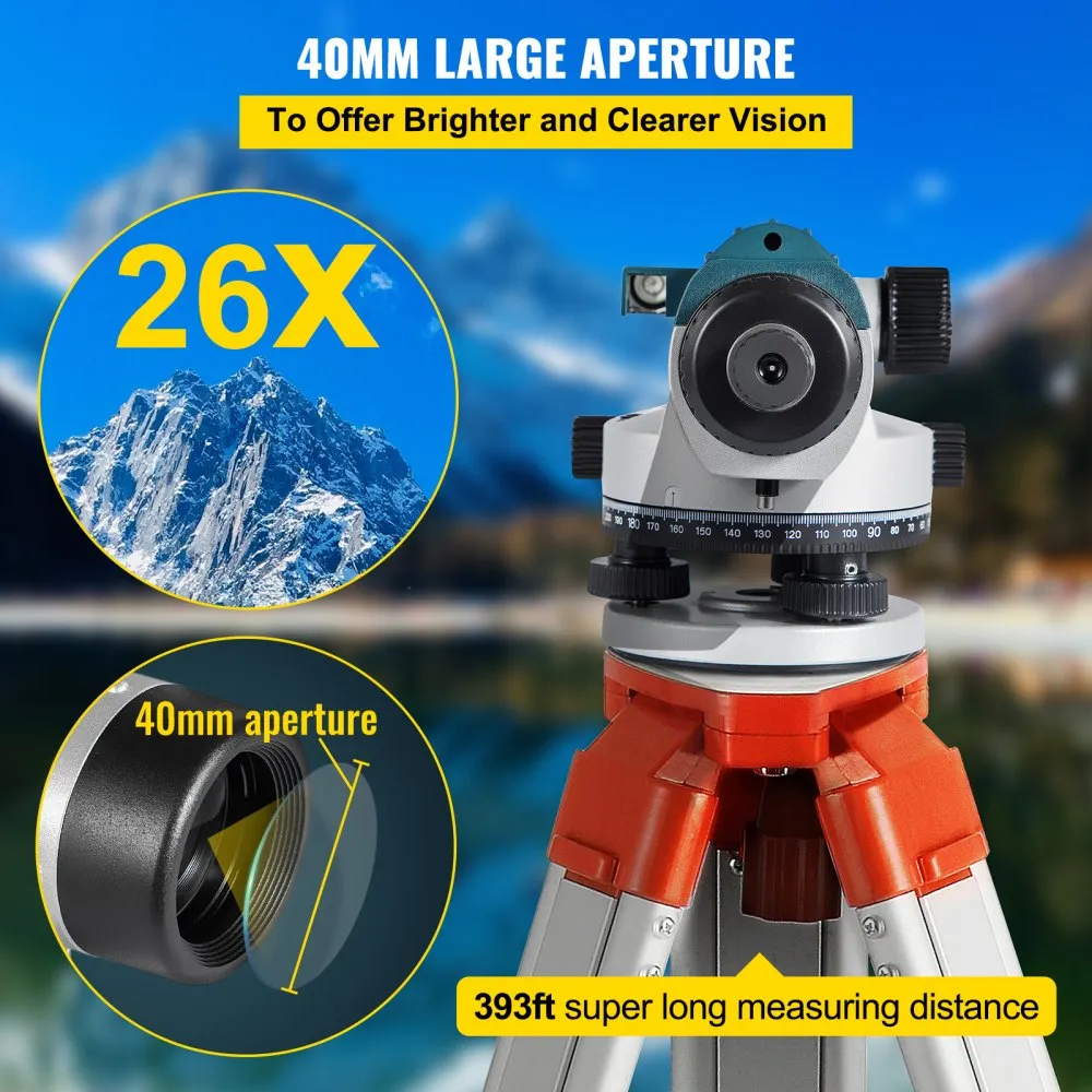 VEVOR Optische Waterpassen 26X Automatisch Optisch Niveau 40 mm Automatische Optische Waterpas met een Zelfnivellerende Compensa