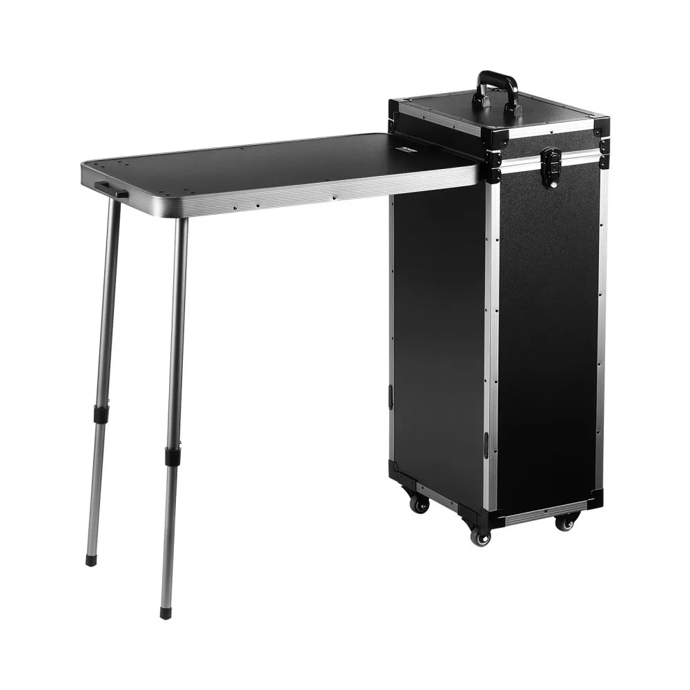 VEVOR PROFESSIONELE ALUMINIUM MAKEUPKOFFER COSMETISCHE KOFFER WERKBANK MET STEUNPOTEN ROLLENDE MAKEUPKOFFER EXTRA GROTE TROLLE
