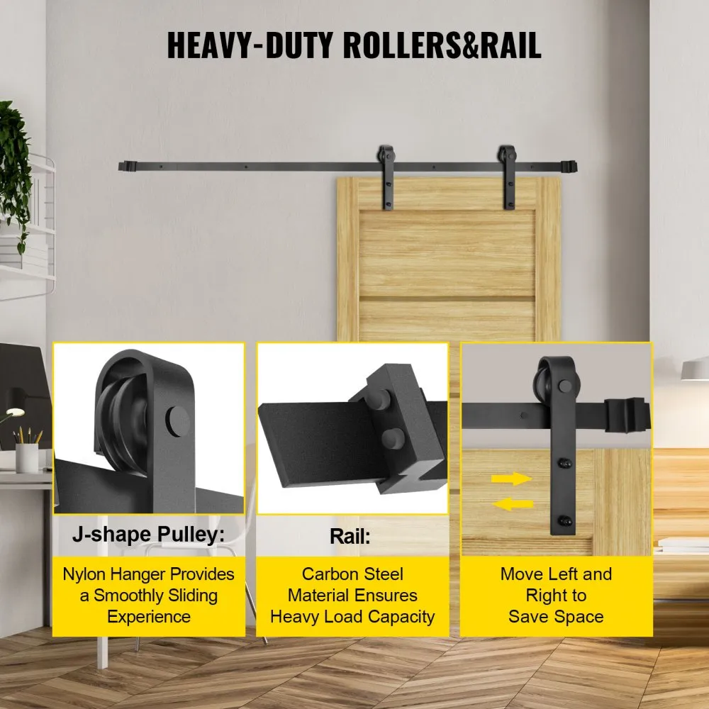 VEVOR Track Kit Deur Zwarte Houten Deur Track Kit 150 KG Laadvermogen Schuifdeur Hardware Roller Track Rail Kit Gemaakt van Kool
