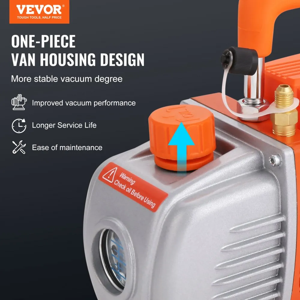 VEVOR Vacuümpomp met 11L Vacuumpomp 100L/min Vacuümpomp 150W Ac 220V/50Hz 1440RPM 5pa 250ml Olie Capaciteit Hvac Vacuüm Apparatu