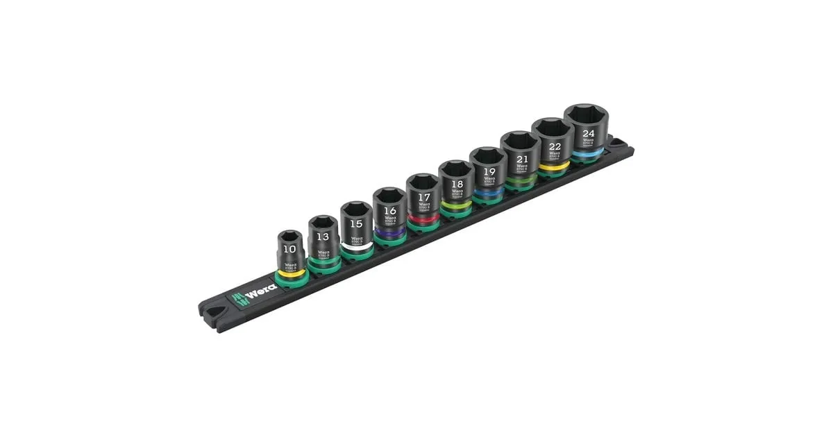 WERA 9607 DOPMAGNEETSTRIP B IMPAKTOR 1 DOPSLEUTEL (ZWART/GROEN, 10‑DELIG)