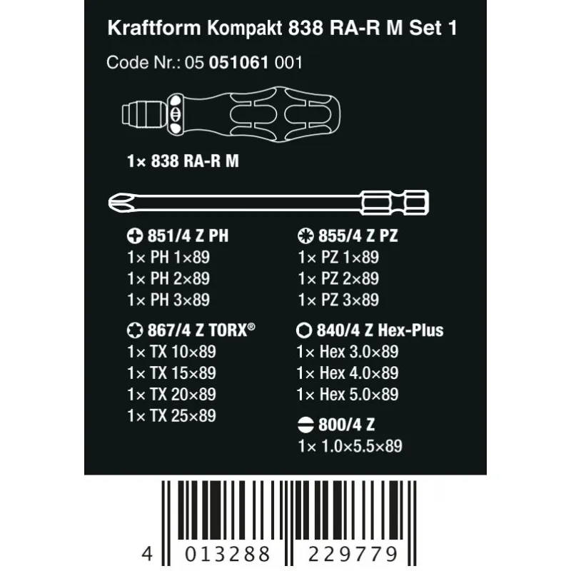 WERA KRAFTFORM KOMPAKT 838 RAR M SET 1, 15‑DELIG