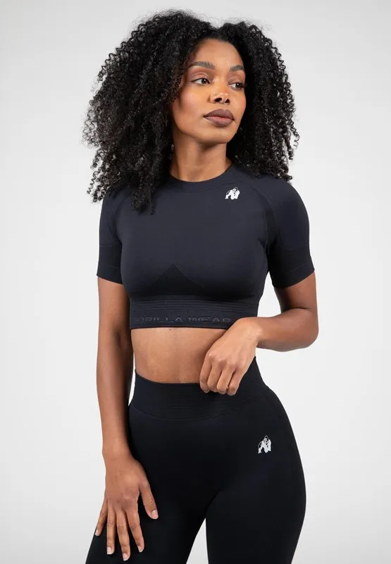WHITNEY SEAMLESS CROP TOP  BLACK  L/XL